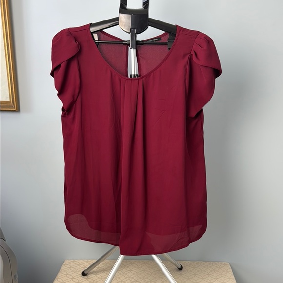 Papermoon Deep Red Ruffle Sleeve Blouse - Picture 2 of 3